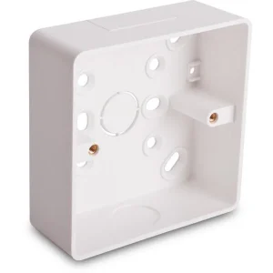 1 Gang White PVC Surface Box Round Corners 32mm Deep with Knockouts, 87mm x 87mm x 32mm